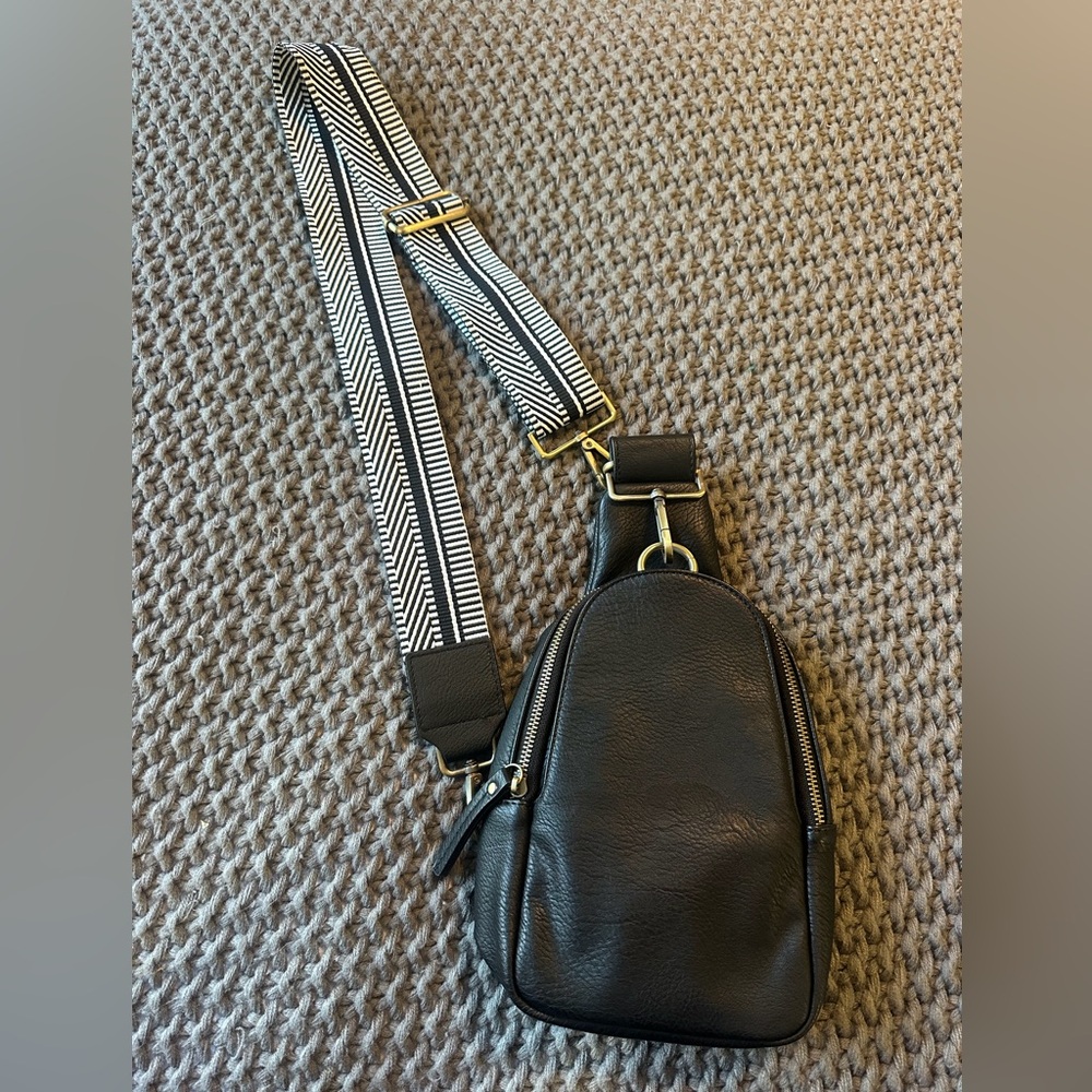 Urban Originals Black Crossbody Sling Bag with Patterned Strap